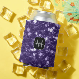 Dark ultra violet purple glitter sparkles Monogram Can Cooler