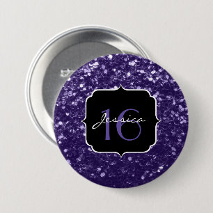 Dark ultra violet purple glitter sparkles Sweet 16 7.5 Cm Round Badge