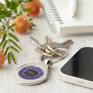 Dark ultra violet purple glitter sparkles Sweet 16 Key Ring
