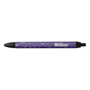 Dark ultra violet purple sparkles Personalise Black Ink Pen