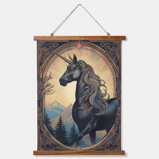Dark Unicorn Nouveau Hanging Tapestry