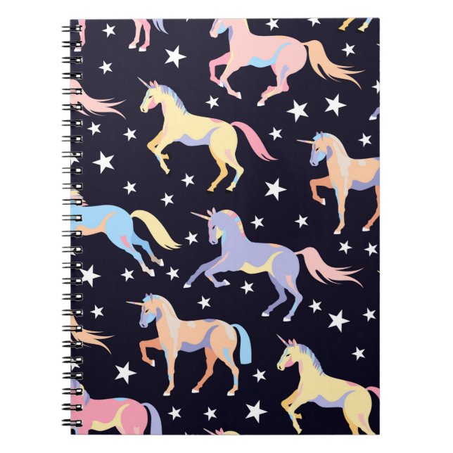 Dark unicorn pattern. Seamless unicorn and star de Notebook (Front)