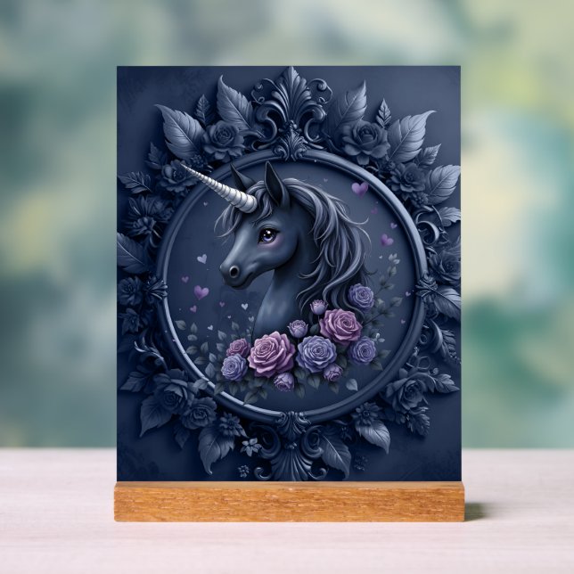Dark Unicorn Portrait in a Round Frame  Acrylic Sign (Neutral)