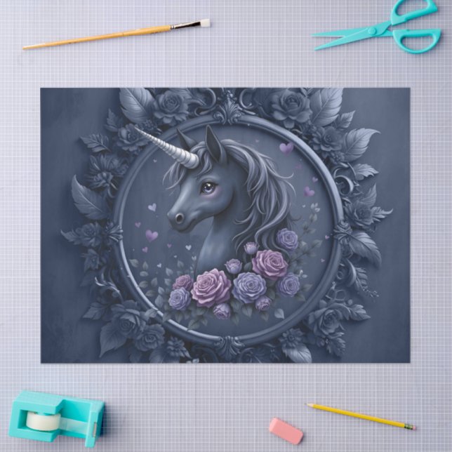 Dark Unicorn Portrait in a Round Frame  Tissue Paper (Craft)