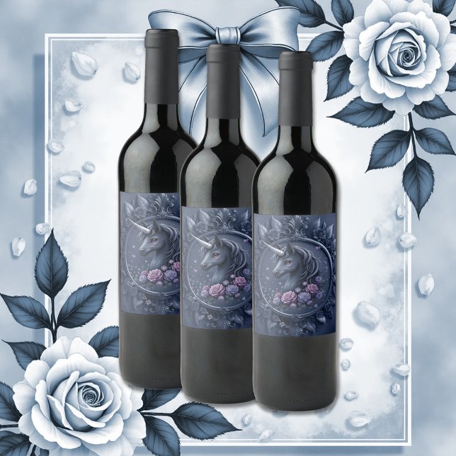 Dark Unicorn Portrait in a Round Frame  Wine Label (Creator Uploaded)