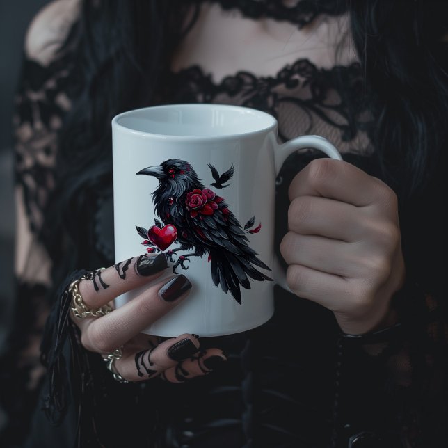Dark Valentine Crow with Heart Large Coffee Mug (Creator Uploaded)