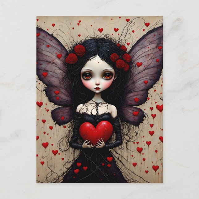 Dark Valentine Fairy Red Heart Postcard (Front)