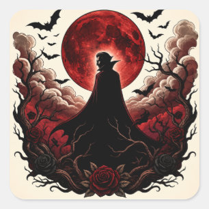 Dark Vampire Red Moon Gothic Halloween Square Sticker