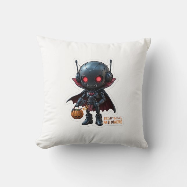 Dark Vampire Robot Halloween Creepy Cute Sci-Fi Cushion (Front)