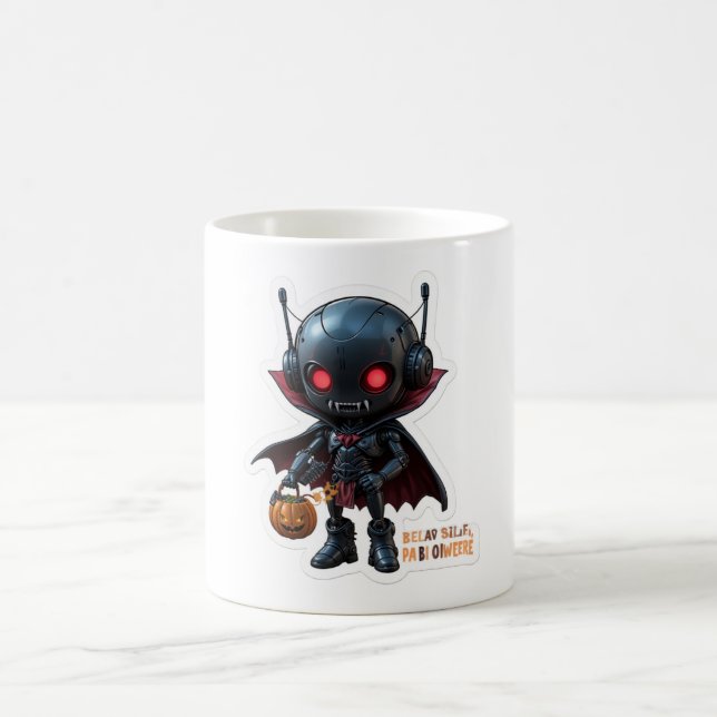 Dark Vampire Robot Halloween Spooky Sci-Fi Coffee  Coffee Mug (Center)
