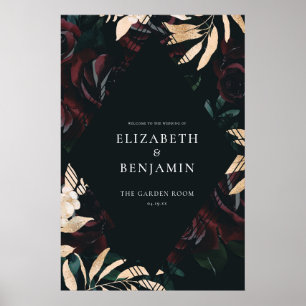Dark Velvet Burgundy Rose   Autumn Wedding Welcome Poster
