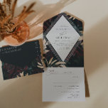 Dark Velvet Burgundy Rose | Autumn Winter Wedding  All In One Invitation<br><div class="desc">Featuring beautiful moody florals with gold accents on a dark black background. Very elegant and very romantic. This unique color combo speaks of classic elegance and cool winter days. Purple is a popular wedding color that beautifully pairs with soft pastels, or dark somber hues. This lavish combo is certainly a...</div>