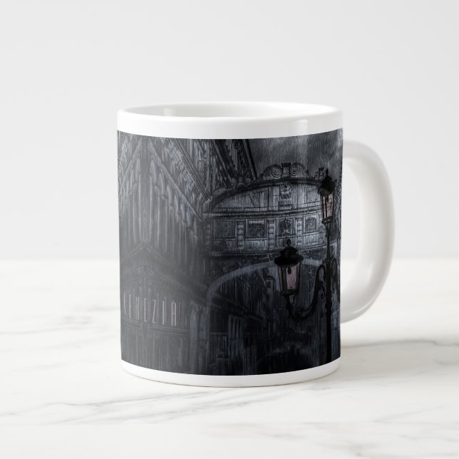 Dark Venice Rain Bridge of Sighs at Night Large Coffee Mug (Front Right)