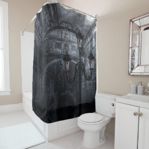 Dark Venice Rain Bridge of Sighs at Night Shower Curtain