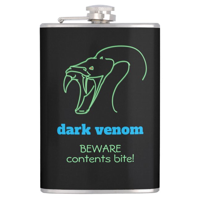 Dark Venom with Bite - Snake Head and Fangs Wine Hip Flask (Front)