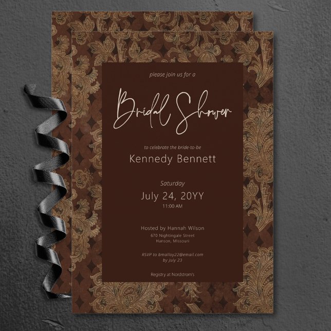 Dark Victorian Burgundy Damask Bridal Shower Invitation (Dark Victorian Burgundy Damask Bridal Shower Invitation)