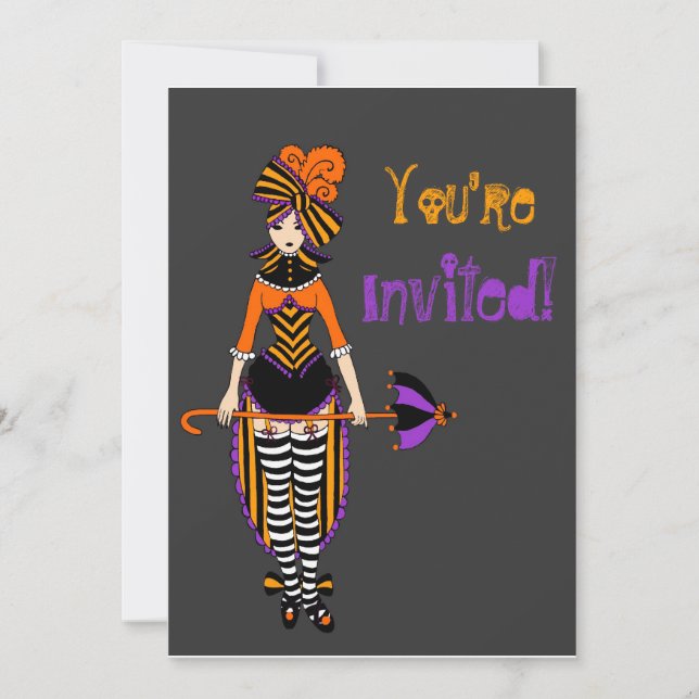 Dark Victorian circus Halloween invitation card (Front)