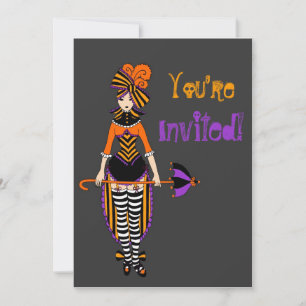Dark Victorian circus Halloween invitation card