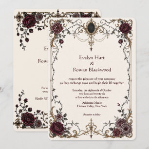 Dark Victorian Gothic Floral Wedding Invitation