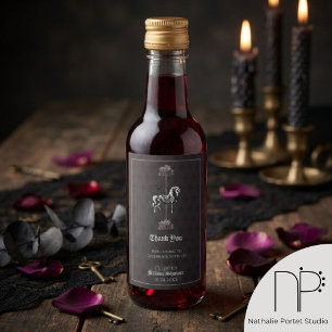 Dark Victorian Skeleton Horse Wedding Wine Label