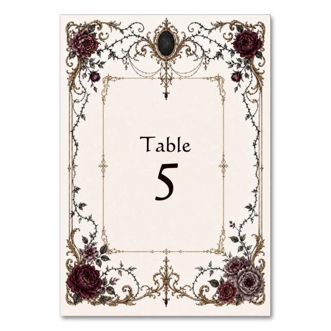 Dark Victorian Wedding Party Table Number (Front)