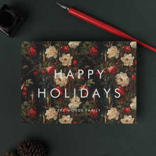Dark Vintage Background Minimalist Happy Holidays Holiday Card