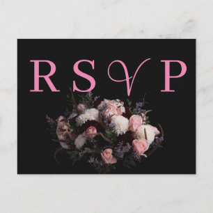 Dark vintage burgundy Floral RSVP Invitation Postcard