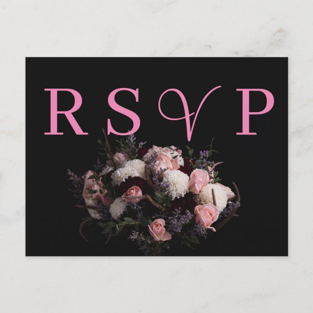   Dark vintage burgundy Floral RSVP Invitation  Postcard (Front)
