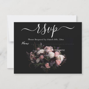 Dark vintage burgundy Floral RSVP Postcard