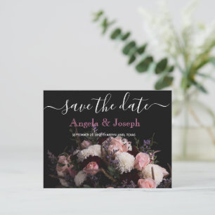 Dark vintage burgundy Floral Save the Date A Announcement Postcard