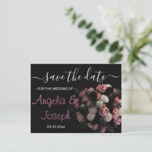 Dark vintage burgundy Floral Save the Date A Announcement Postcard