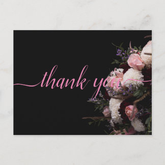 Dark vintage burgundy Floral Thank you Postc Postcard