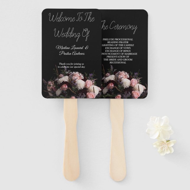 Dark vintage burgundy Floral Wedding Hand Fan (Front and Back)