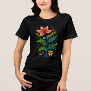 Dark Vintage Floral Bohemian Folk Art Nature Tri-Blend Shirt