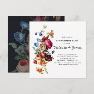 Dark Vintage Floral Engagement Party Invitation