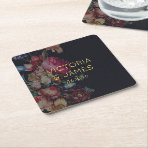 Dark Vintage Floral Personalised Wedding Coasters
