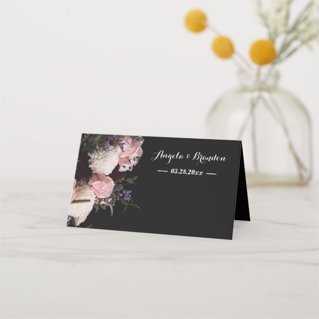 Dark vintage Floral Place Card (Back)