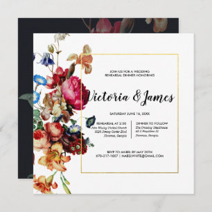 Dark Vintage Floral Rehearsal Dinner Invitation