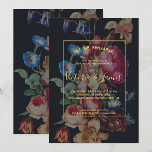 Dark Vintage Floral Rehearsal Dinner Invitation