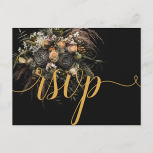   Dark vintage Floral RSVP Invitation  Postcard