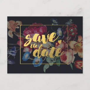 Dark Vintage Floral Save the Date Postcard