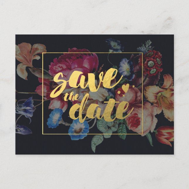 Dark Vintage Floral | Save the Date Postcard (Front)