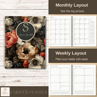 Dark Vintage Floral Spiral Planner 