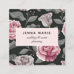 Dark Vintage Floral Square Business Card