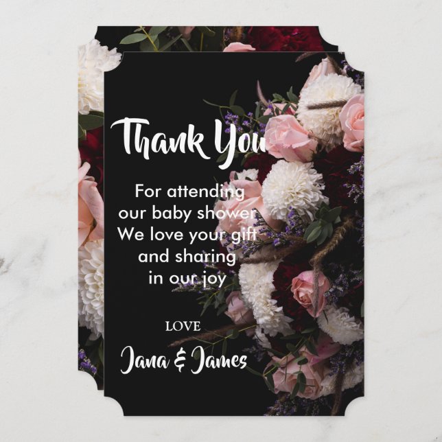 Dark vintage Floral   thank you Invitation (Front/Back)