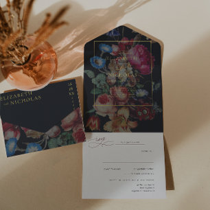 Dark Vintage Floral   Wedding  All In One Invitation
