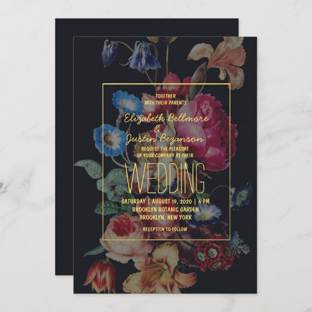Dark Vintage Floral Wedding Invitation (Front/Back)
