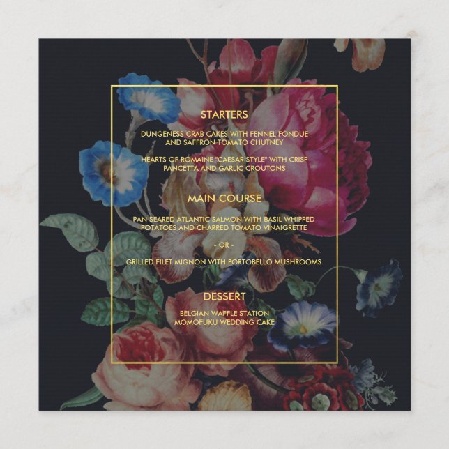 Dark Vintage Floral Wedding Menu Card (Front)