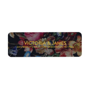 Dark Vintage Floral Wedding Return Address Label