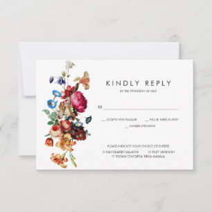 Dark Vintage Floral Wedding RSVP w/Meal Choice Card
